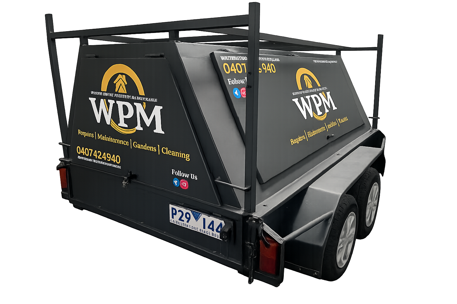 The Warrnambool Property Maintenance branded work trailer